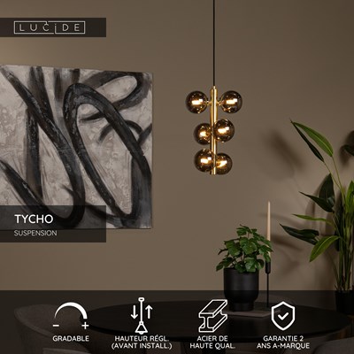Lucide TYCHO - Suspension - Ø 25,5 cm - 6xG9 - Or Mat / Laiton